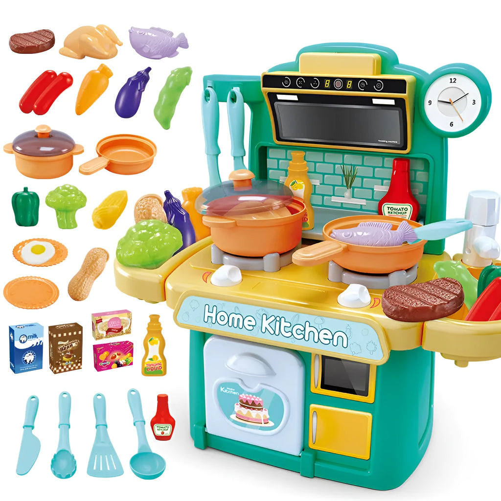Pink 23-piece kids dishwasher pool play house kitchen set with electronic components and accessories