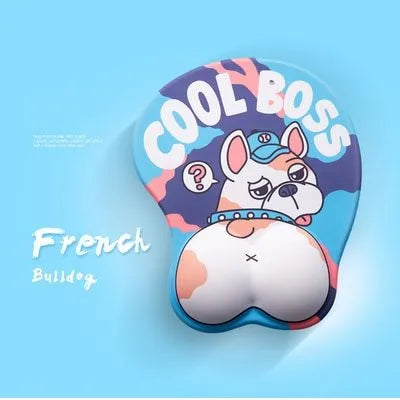 3D corgi-shaped mouse pad with raised wrist support cushion on a desk
