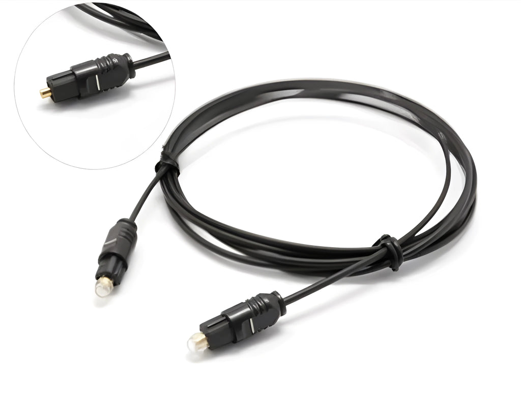 OD2.2 digital optical Toslink audio cable with black PVC sheath and clear connectors.