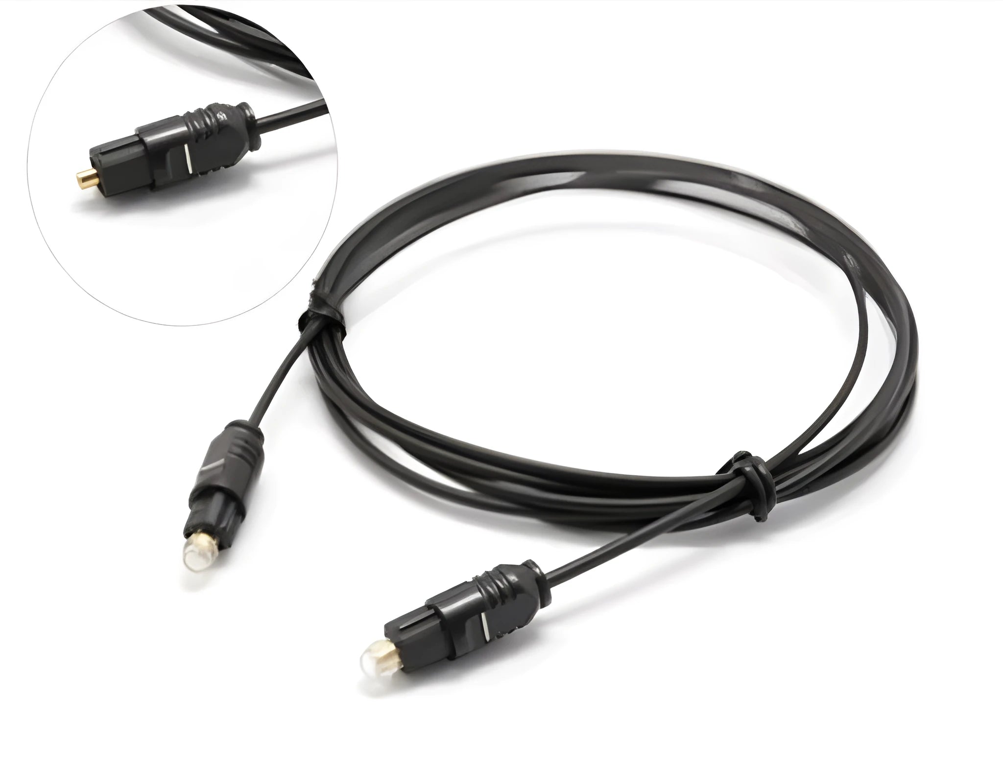 OD2.2 digital optical Toslink audio cable with black PVC sheath and clear connectors.