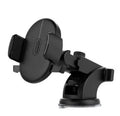 Yellow and black telescopic car phone holder with suction cup mount on a dashboard