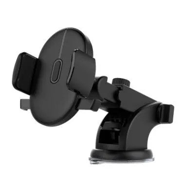 Yellow and black telescopic car phone holder with suction cup mount on a dashboard