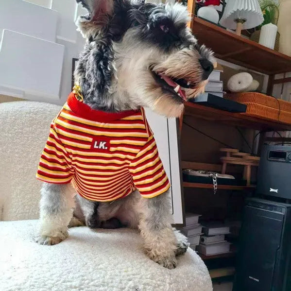Warm cute striped polyester pet coat for dogs in red, size S to XL
