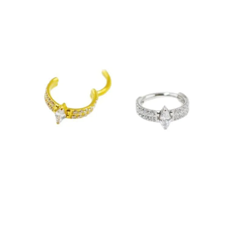 Gold and silver titanium steel heart-shaped earrings with zircon stones measuring 1.2x8mm