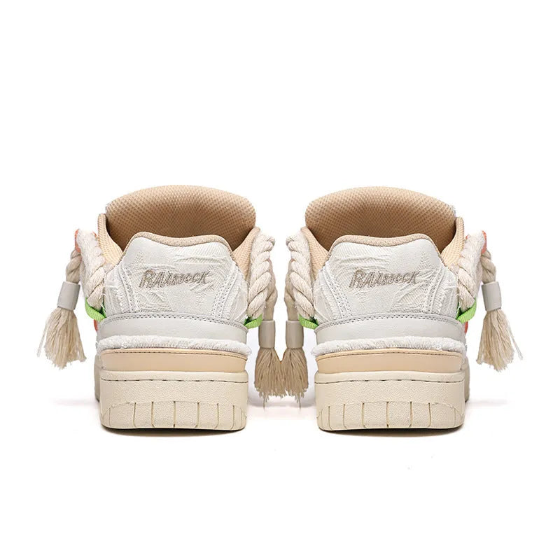Creamy white retro skate shoes with candy-colour stitching and low platform heel