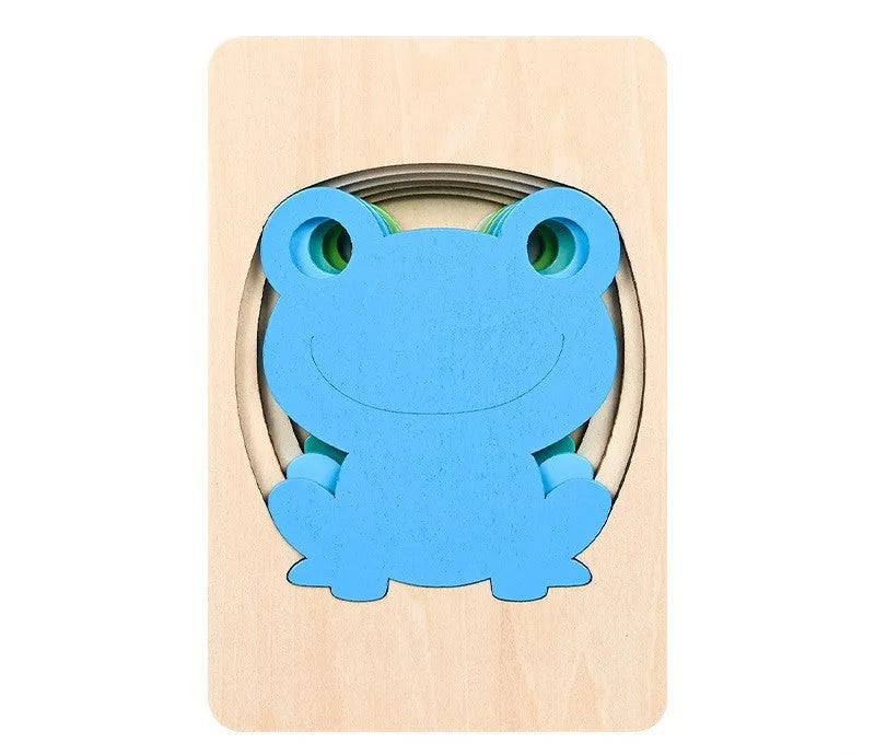 Wooden multi-layer gradient 3D animal puzzle for children aged 4-6, 14.7x9.7x1.6cm, showing a completed animal shape