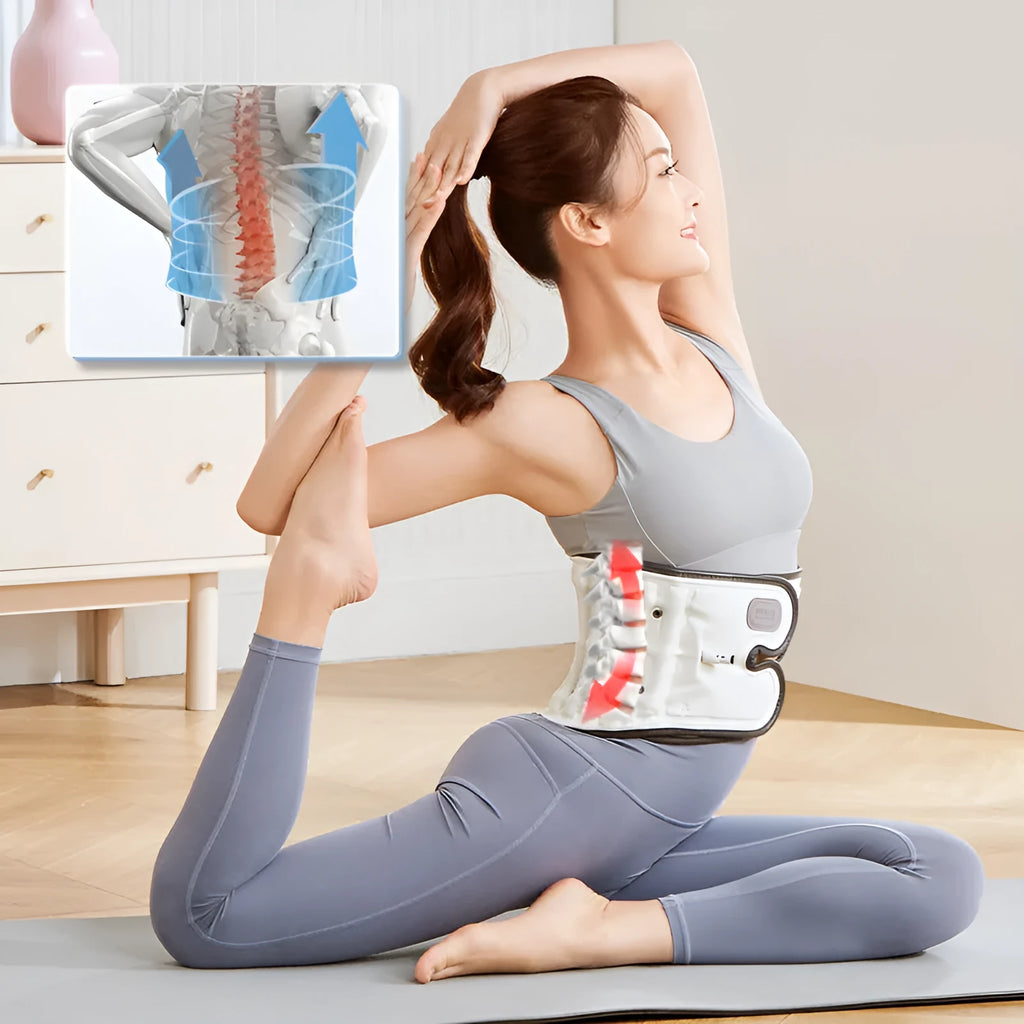 Lumbar waist supporter with automatic inflation system shown in S and M sizes for back support