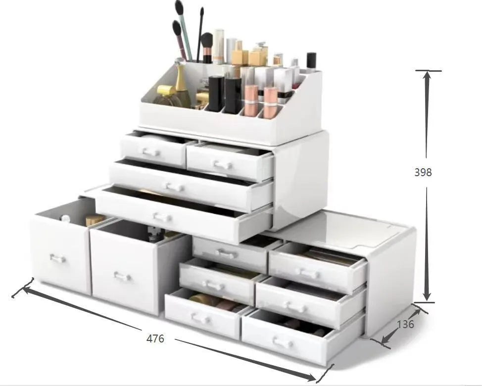Three-layer acrylic cosmetics storage box in transparent colour showing stacked compartments