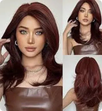 Mid-length curly full-head wig in platinum gradient colour with long bangs