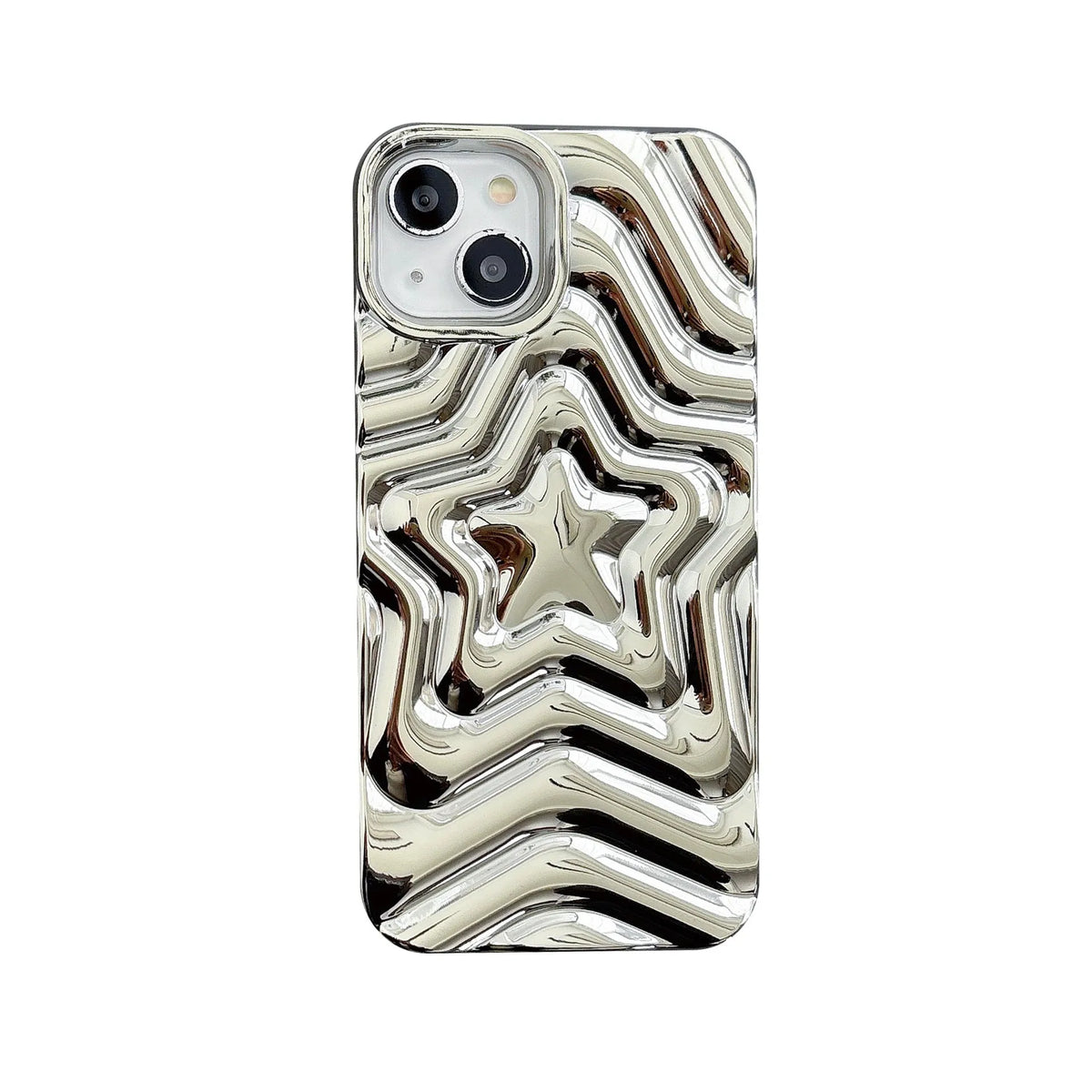 Silver electroplated iPhone case with three-dimensional star design and TPU soft shell