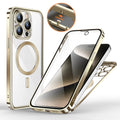 Magnetic HD electroplated metal phone case for iPhone 13 Pro Max in black colour, front view showing camera cutouts