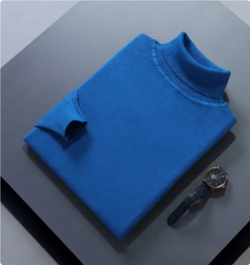 High lapel solid colour casual pullover sweater in beige with long sleeves and loose fit.