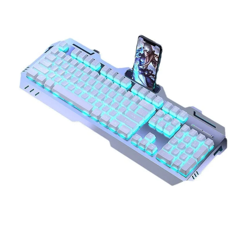 Aluminium mechanical keyboard with control knob in metal grey rainbow light colour option