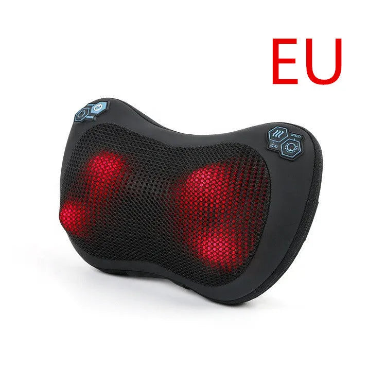 Black car massage pillow with kneading heating function for neck back and legs