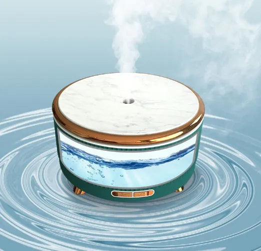 Cylinder USB charging humidifier with 500ml tank, one fog outlet, plastic body, black or green, under 36dB noise.