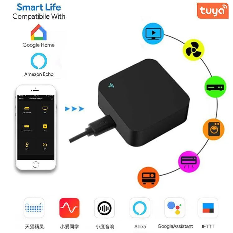 Black round and square infrared universal remote control with USB cable for voice control