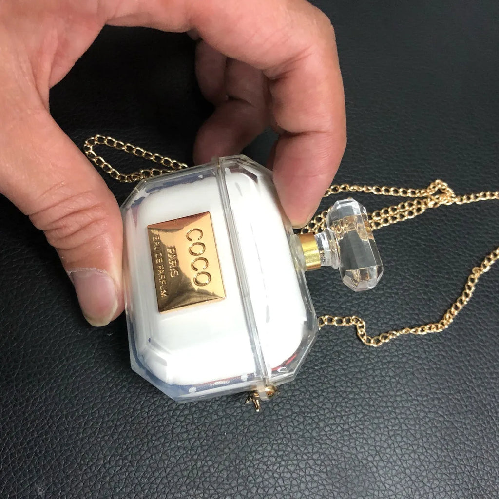 White soft silicone perfume bottle design case for Apple AirPods Pro and AirPods 3 charging box.