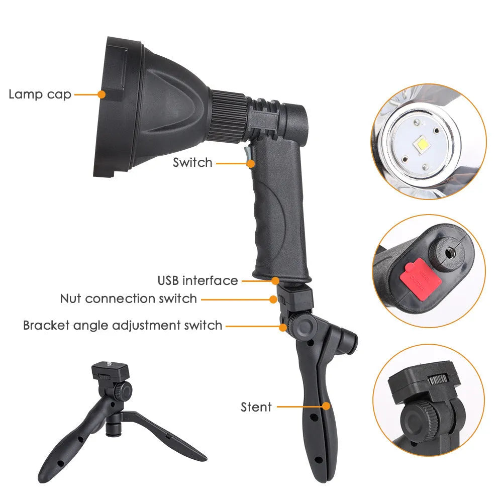 L2 strong light long-range bracket type flashlight black with tripod and USB cable
