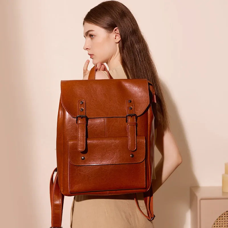 Genuine leather women's computer backpack in black, brown or coffee colour
