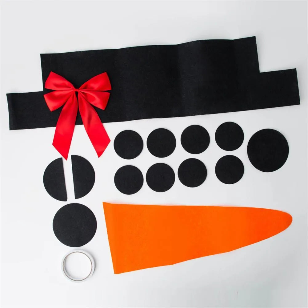 DIY Christmas snowman decoration set non-woven craft kit with hat bow and rounds on white background