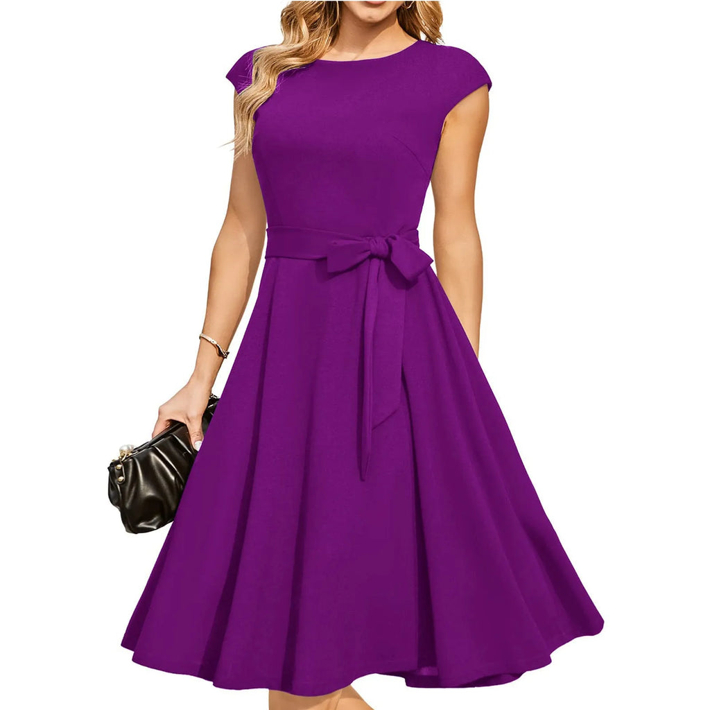 Sleeveless lace-up waist-tight party dress with oversized swing skirt in twisted silk polyester fabric