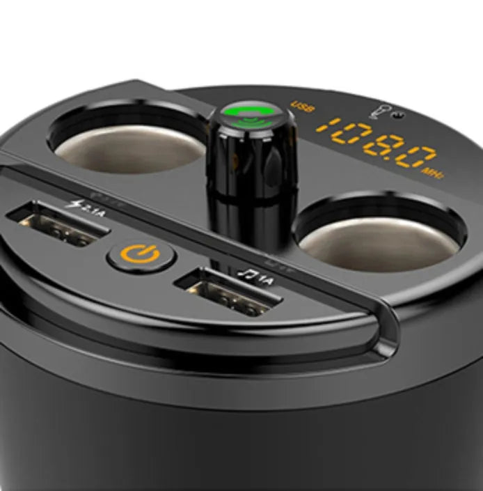 Cup holder Bluetooth car MP3 player FM transmitter with dual USB charging port in black