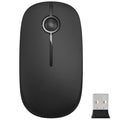 Black 2.4G wireless mouse with compact dimensions 120x66x36mm on desk