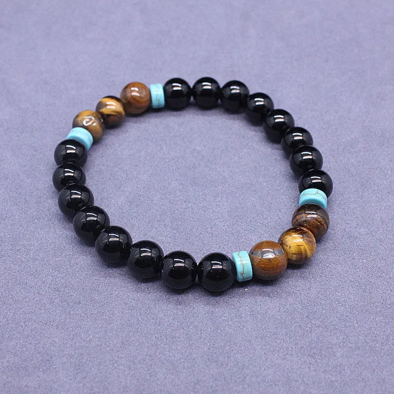 Black agate geometric bracelet and necklace set with tiger eye stone detail