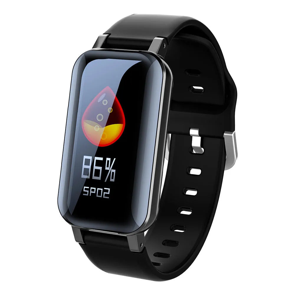 Call Bracelet smart wearable in black, blue, or coffee colour with heart rate sensor.