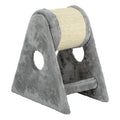 Grey small cat climbing frame with dual-axis roller, sisal bucket, and fur lying surface