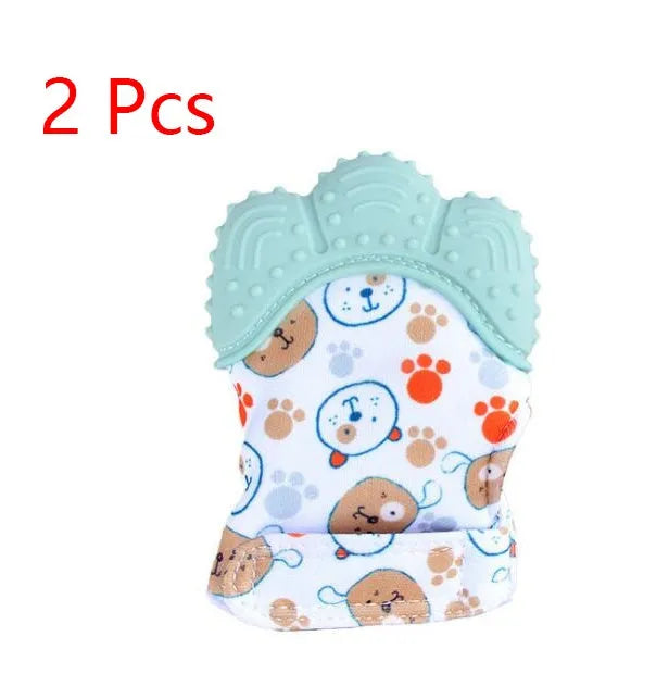 Silicone baby teether glove with Velcro strap in blue colour