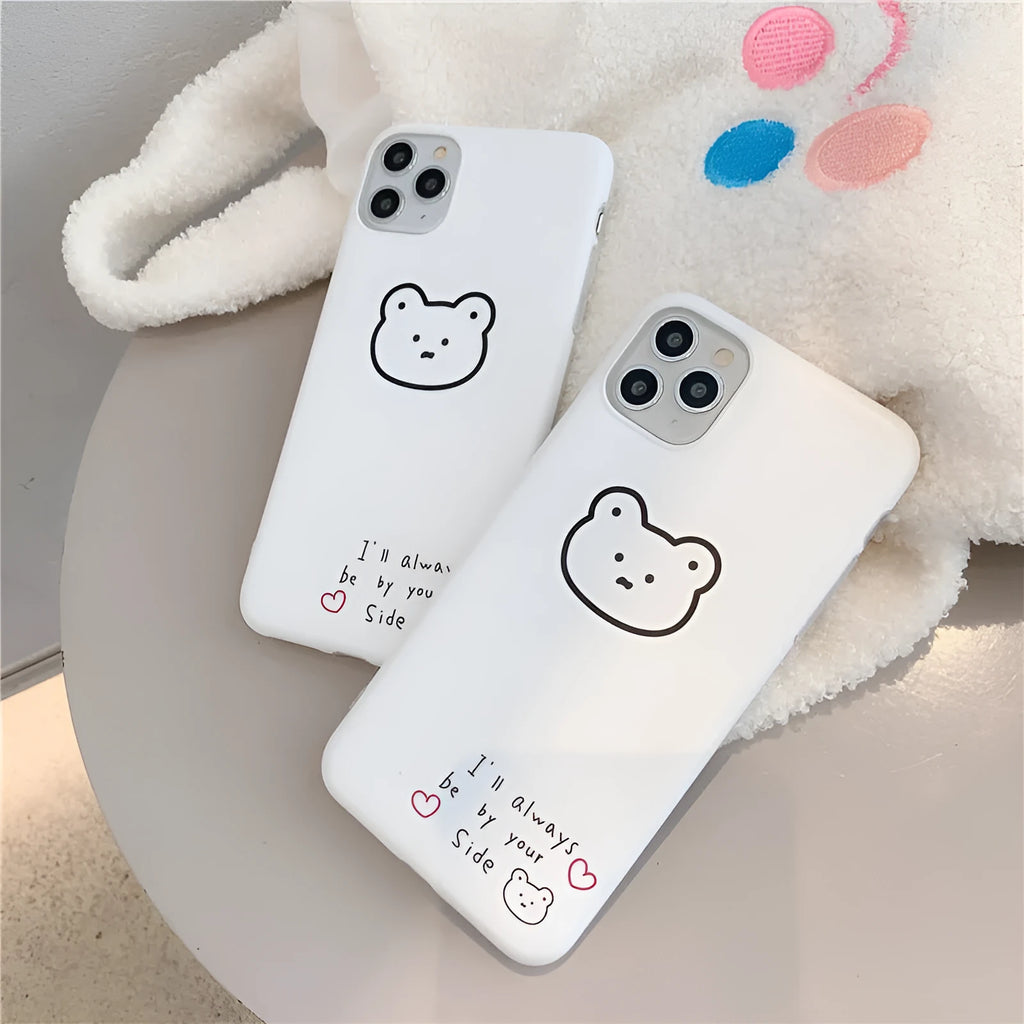 Soft silicone iPhone case featuring a cartoon bear design in Korean style colours.