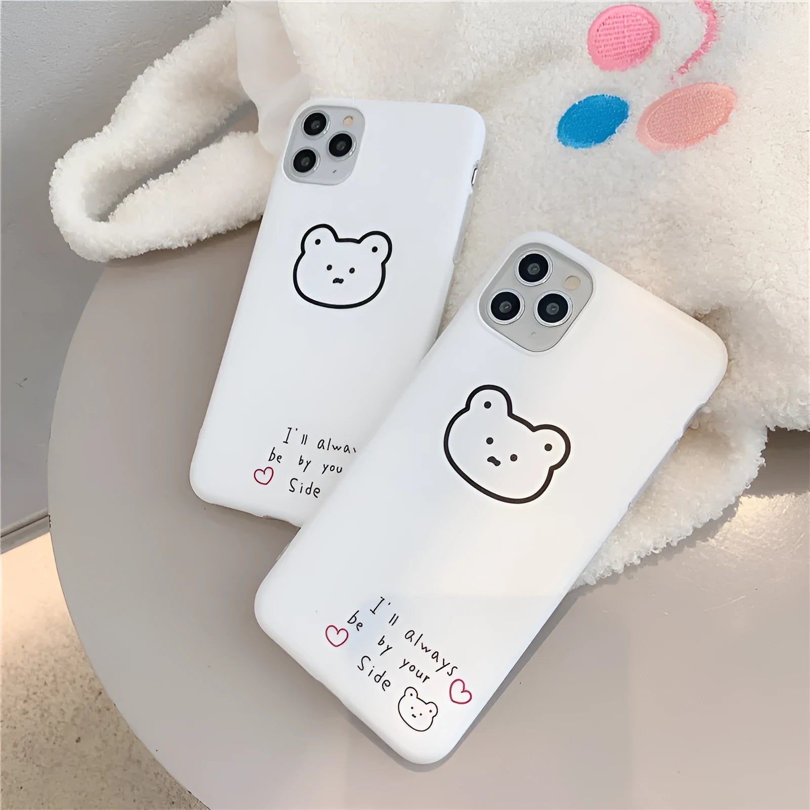 Soft silicone iPhone case featuring a cartoon bear design in Korean style colours.
