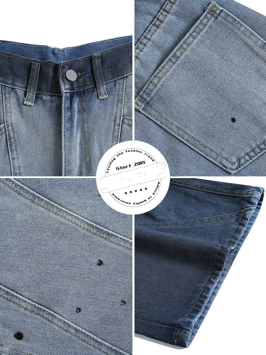 Blue tie-dye gradient cropped jeans with a washed-out finish and loose fit.