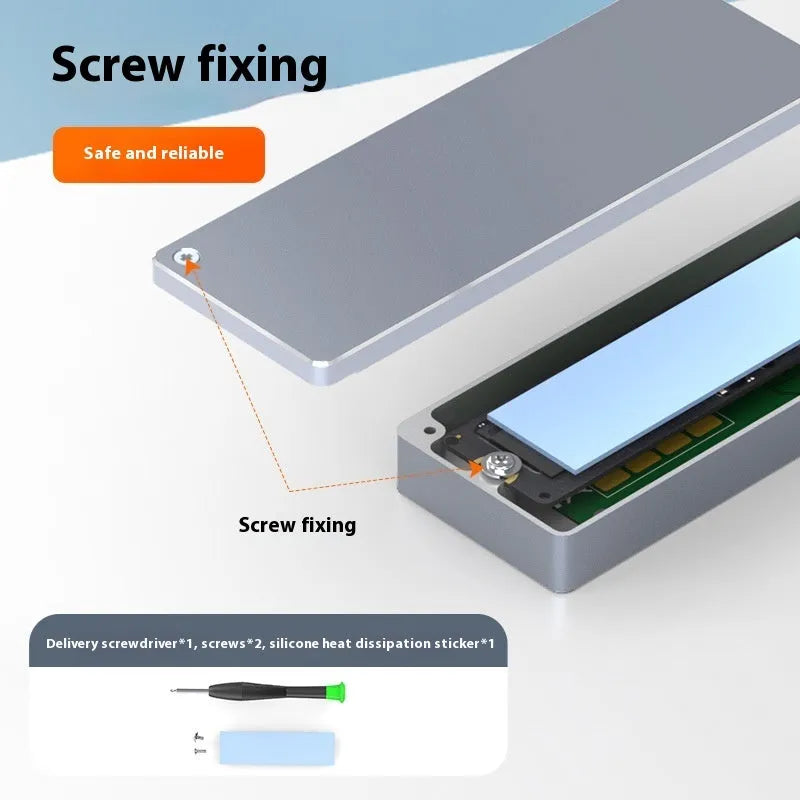 M.2 NVMe to USB-C external solid state drive enclosure with aluminium alloy housing and cooling accessories