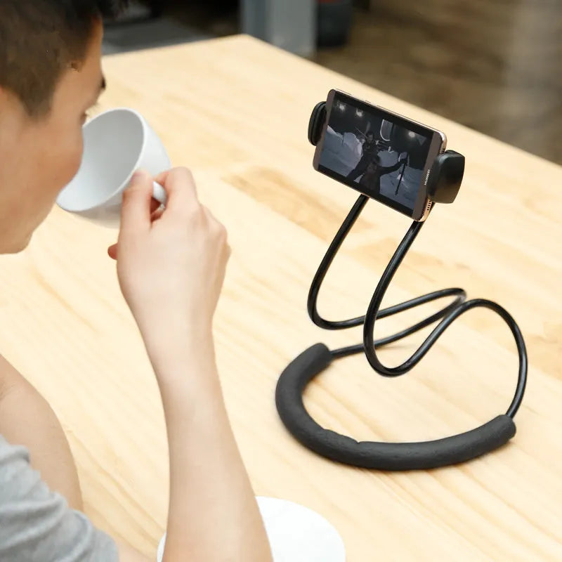 Baseus flexible mobile phone holder showing 360-degree rotation and shockproof bubble support for a 4-10 inch device.