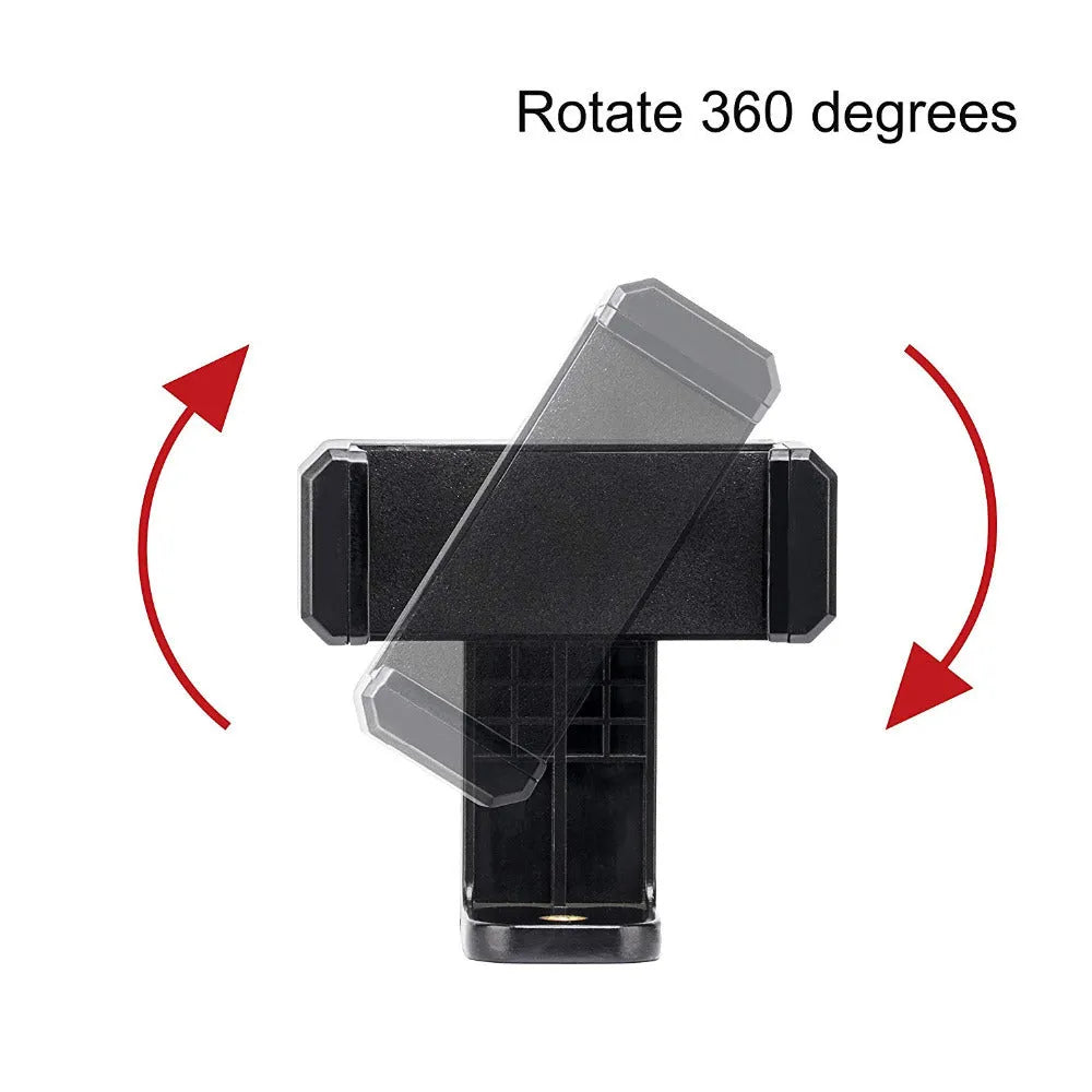 Black plastic car dashboard phone holder with rotating clamp measuring 10x4x3.5mm