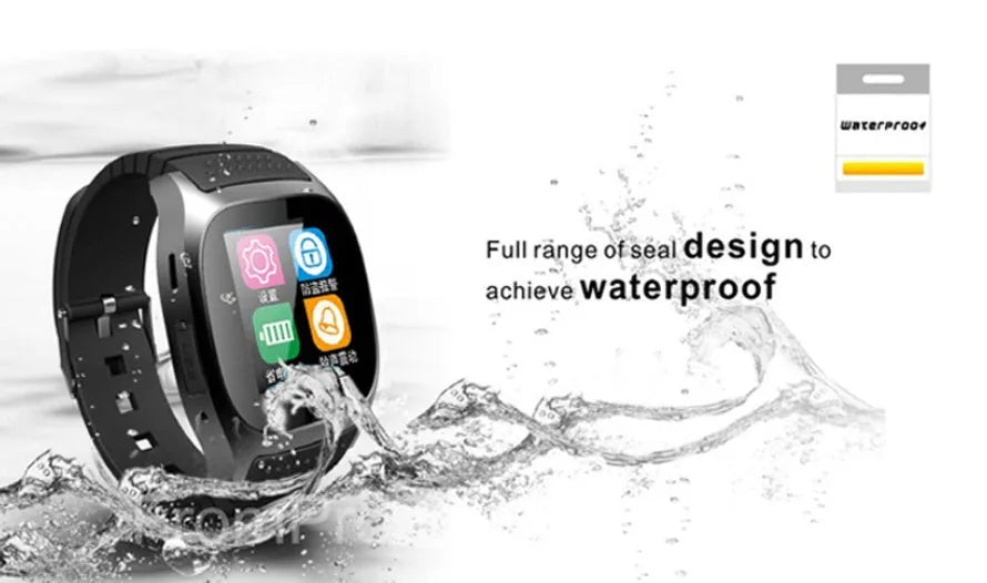 A smart Bluetooth sports watch in black, white, or blue, shown on a wrist.