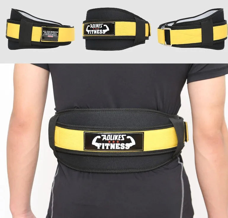 Nylon fitness weightlifting waistband in black, red or yellow colours with L, M, XL size options