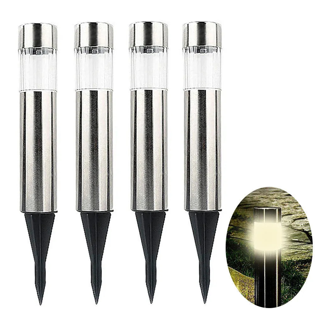 Solar cylindrical lawn light, 5.5x5.5x23cm, with 2.5x2.5cm solar panel, white LED and AAA 300mAh battery