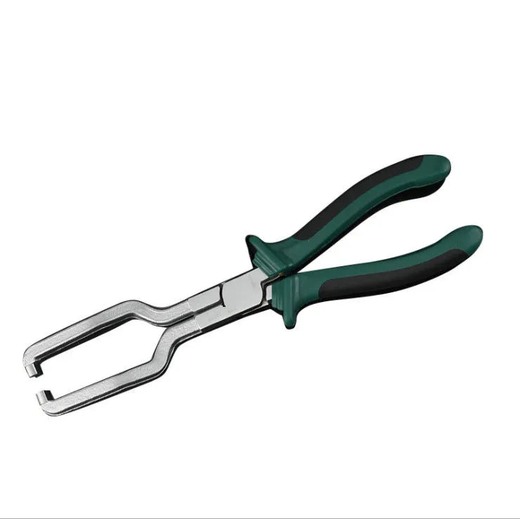 Automotive caliper tubing pliers with iron construction and rubber grips for fuel line maintenance