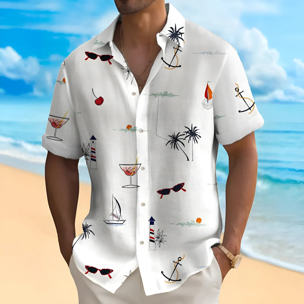 Men's loose fit Hawaiian shirt with digital printing pattern in multiple colour options