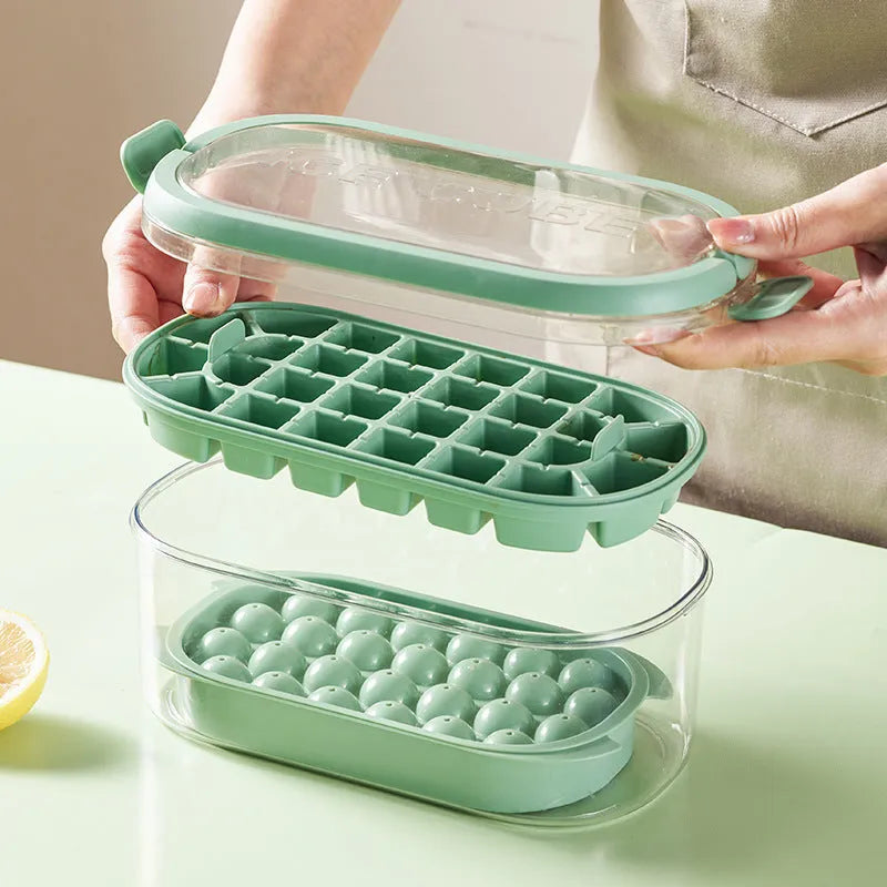 Plastic 2-layer ice cube tray set producing 54 ice cubes in Fresh Green colour with easy-release design