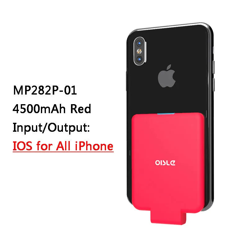 Slim 4500mAh back clip power bank in black, white, blue, pink, or red for iPhone Android Type-C charging