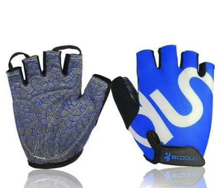 Queshark unisex half finger gym gloves in black, blue, green, and red for weight lifting and cycling