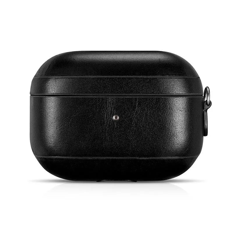 Brown leather and plastic flip protective sleeve for AirPods Pro with ring buckle