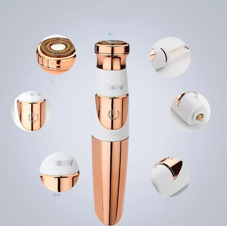 Gold lipstick electric shaver for women body hair remover with battery power and washable head