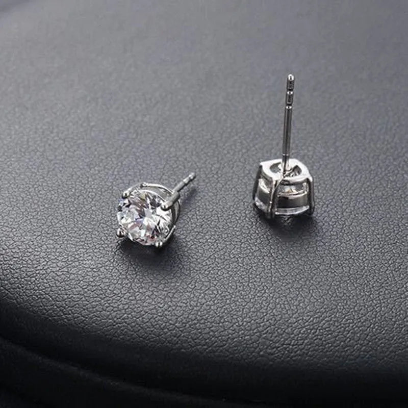925 sterling silver round cut cubic zirconia stud earrings for women, silver colour, push-back fitting