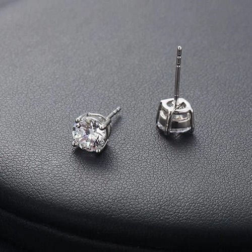 925 sterling silver round cut cubic zirconia stud earrings for women, silver colour, push-back fitting