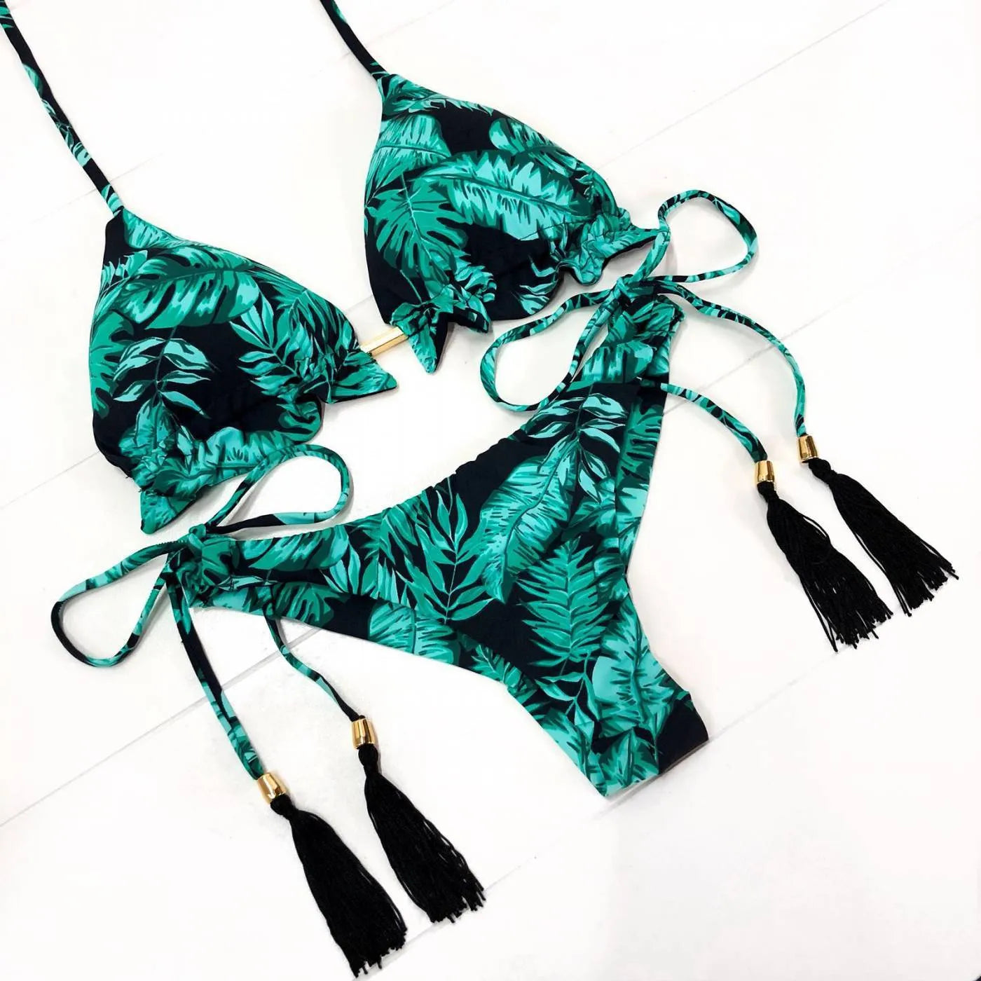 Beach swimming sports split swimsuit in green with steel drag and chest pad